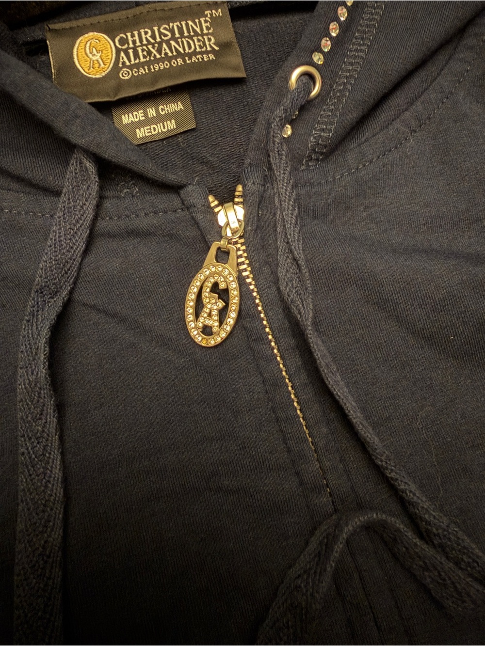 Christine Alexander Navy Zip-Up Hoodie with Stud Trim - Picture 7 of 9